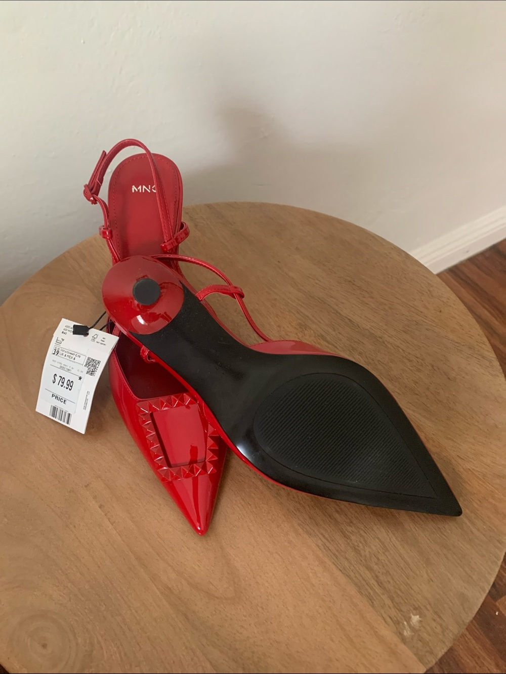 Mango Red Patent Pointed Slingback Pumps with Pyramid Studs - Picture 4 of 5